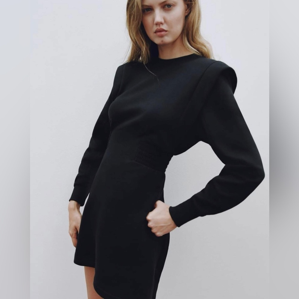 ZARA SHOULDER PAD DRESS Black 0085/683 SIZE M